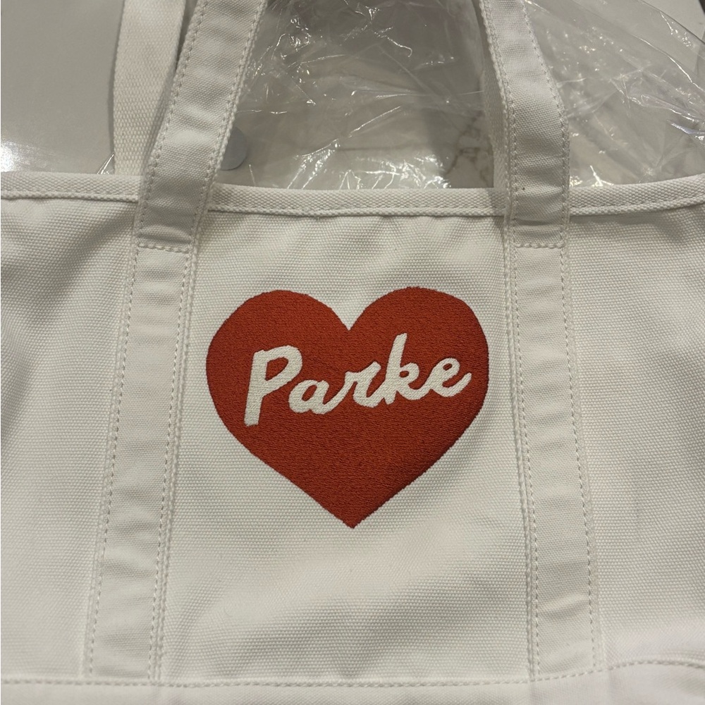 Parke Red Heart on White Canvas Tote